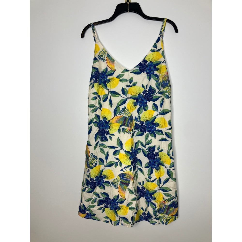 Davi & Dani sundress lemon and tropical bird design back tie womens size medium